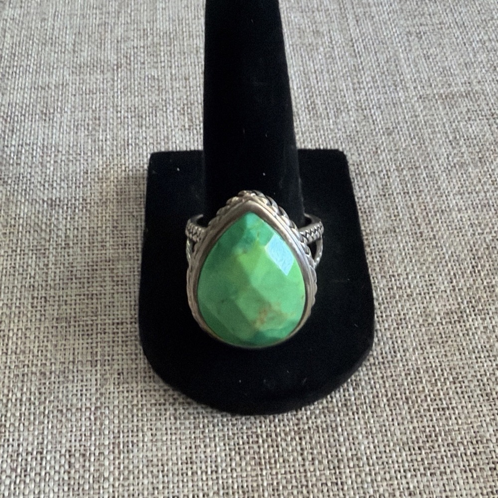 Barse Sterling Silver Green Turquoise Teardrop Ring 15.9g Size 10 Fine Jewelry